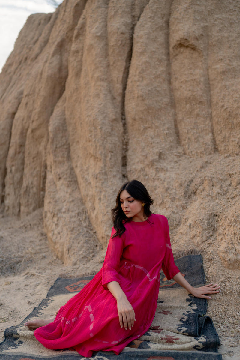 RANI PINK KARA DRESS chanderi by Nirjara in pink color for women Worldwide