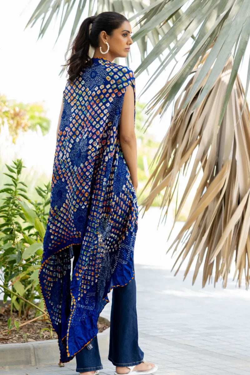 PINWHEEL SHRUG-INDIGO silk by Dyelogue for women Worldwide