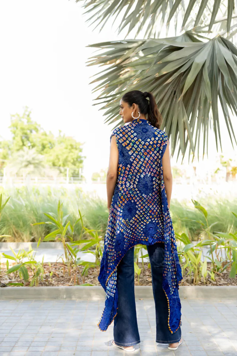 PINWHEEL SHRUG-INDIGO silk by Dyelogue for women Worldwide