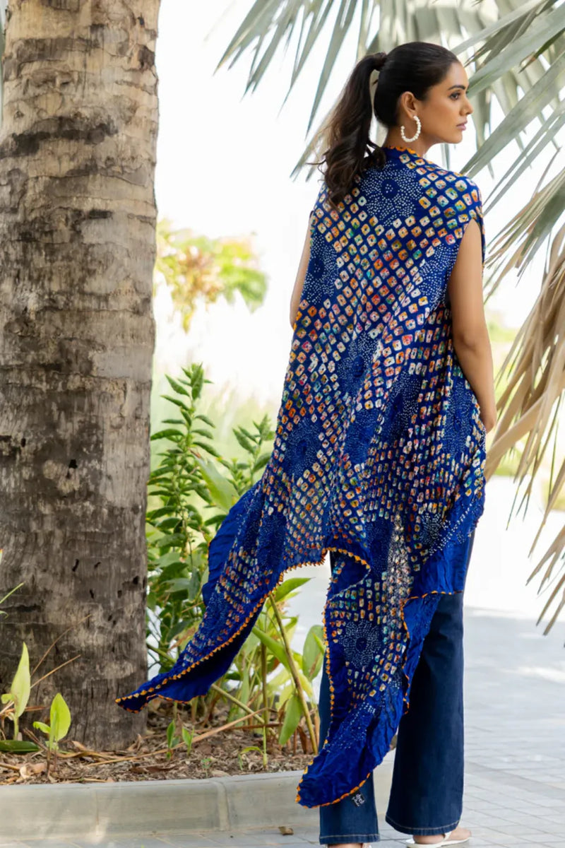 PINWHEEL SHRUG-INDIGO silk by Dyelogue for women Worldwide