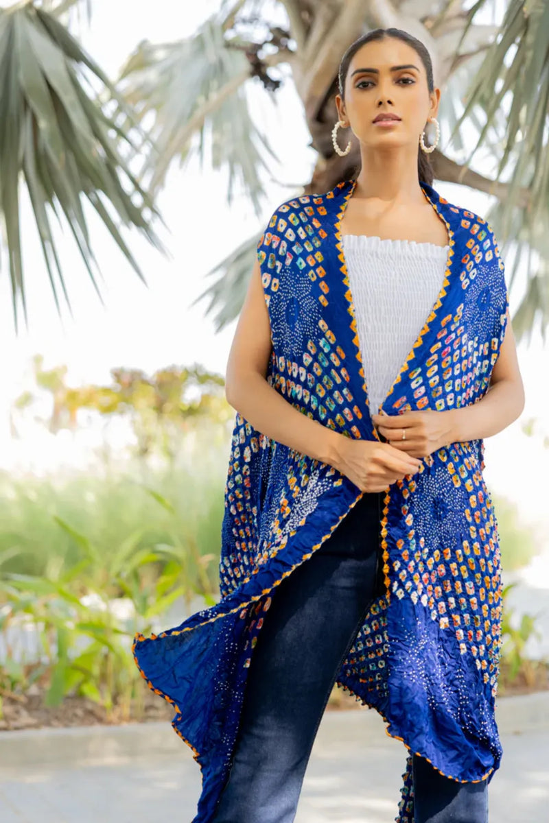 PINWHEEL SHRUG-INDIGO silk by Dyelogue for women Worldwide