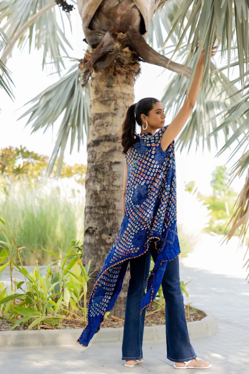 PINWHEEL SHRUG-INDIGO silk by Dyelogue for women Worldwide