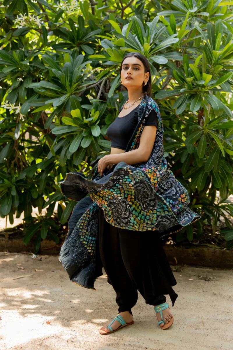PINWHEEL SHRUG-BLACK silk by Dyelogue in black color for women Worldwide
