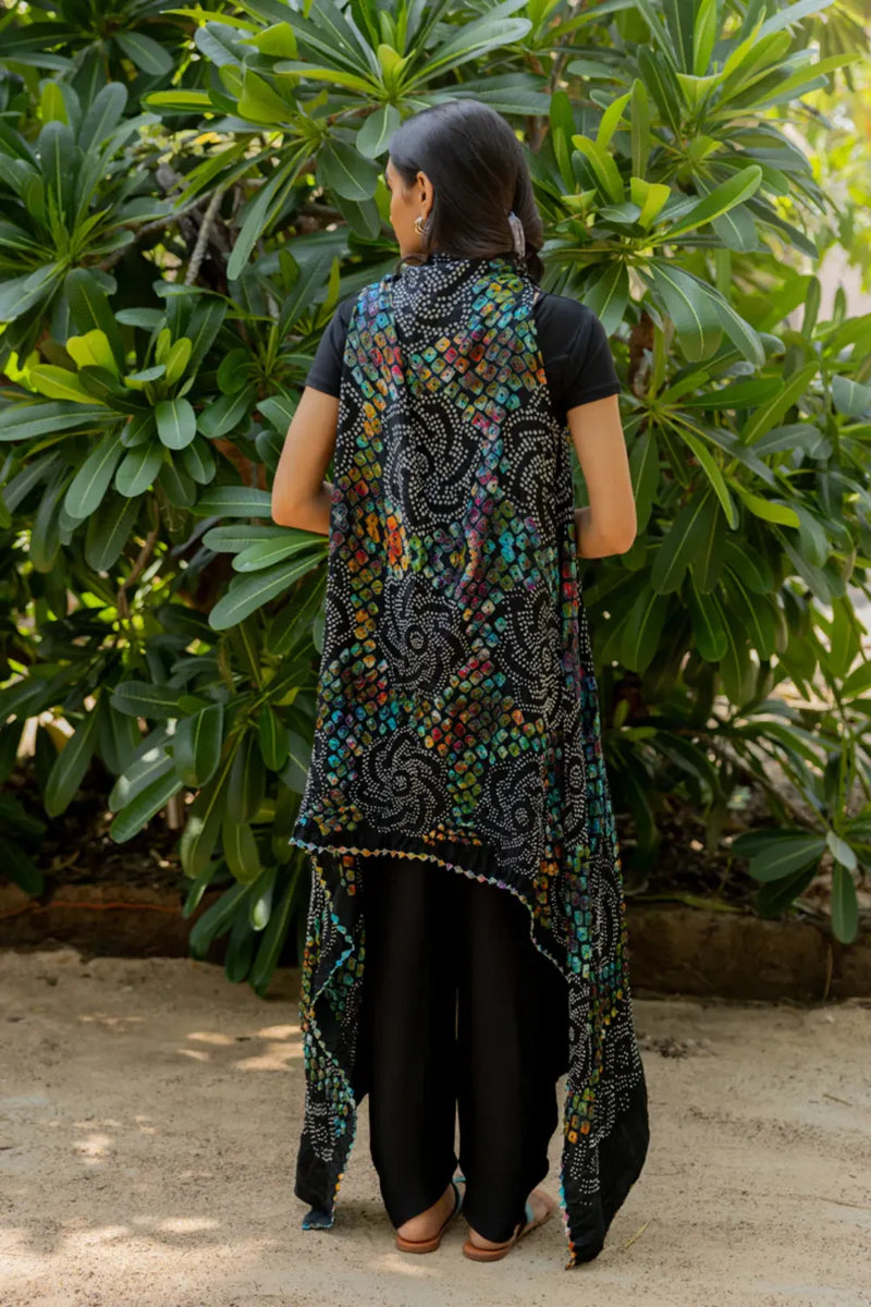 PINWHEEL SHRUG-BLACK silk by Dyelogue in black color for women Worldwide
