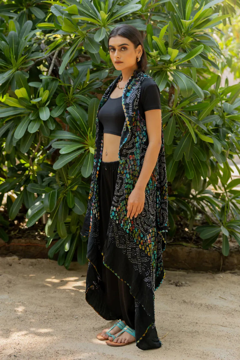 PINWHEEL SHRUG-BLACK silk by Dyelogue in black color for women Worldwide