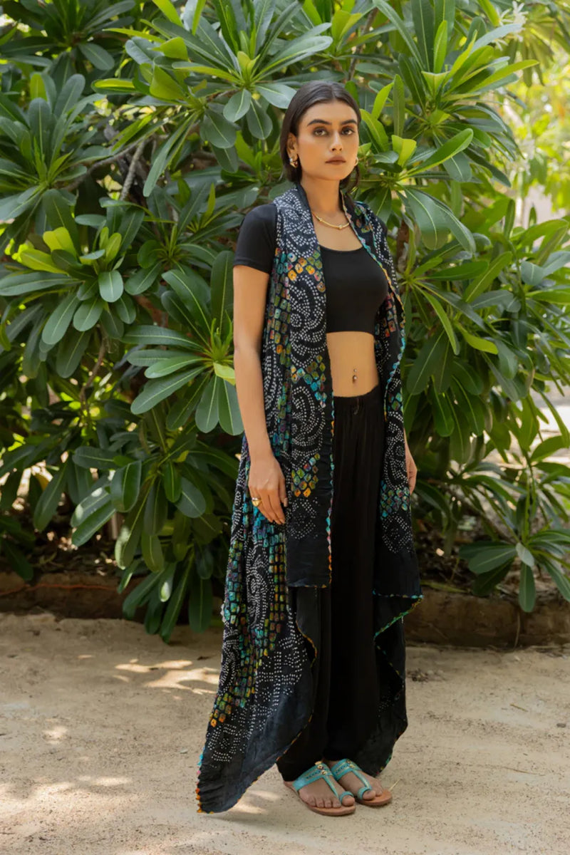PINWHEEL SHRUG-BLACK silk by Dyelogue in black color for women Worldwide