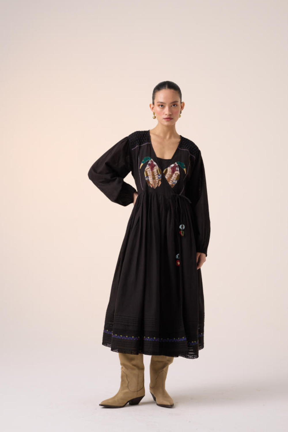 POEM DRESS -BLACK DUCK APPLIQUE