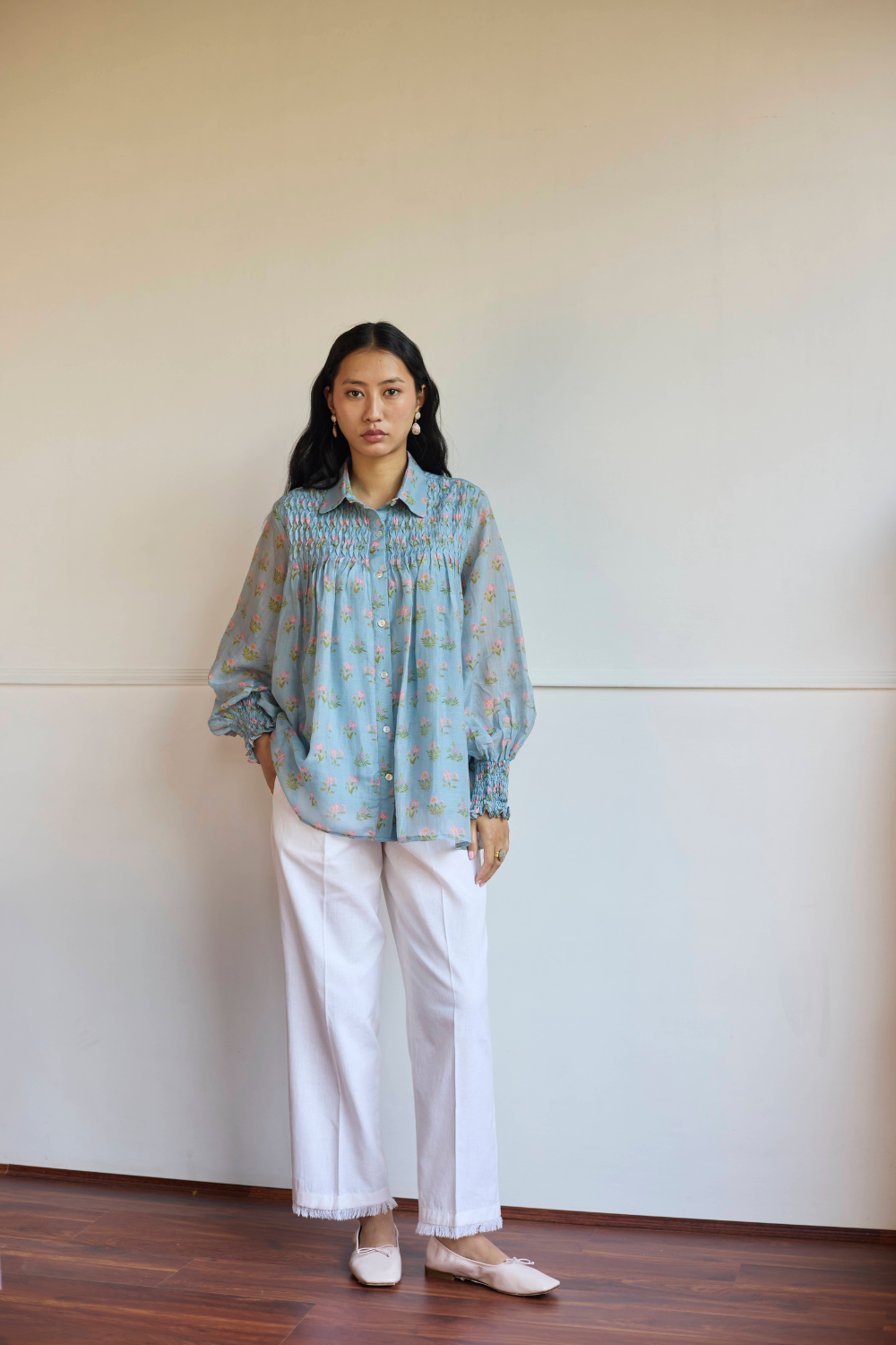 POWDER BLUE SMOCKING SHIRT