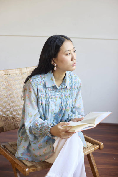 POWDER BLUE SMOCKING SHIRT