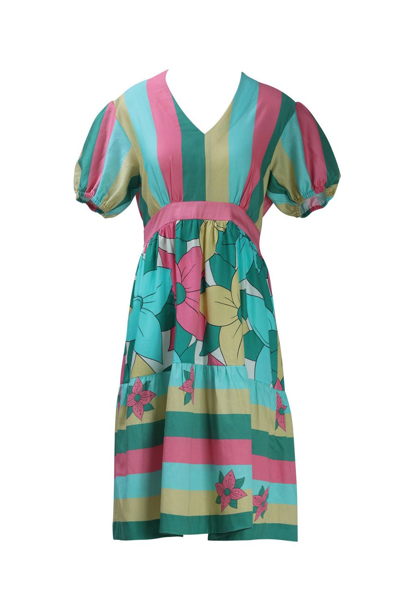 Multicolor Short Tier Dress cotton by Kritika Murarka in multi color for women Worldwide