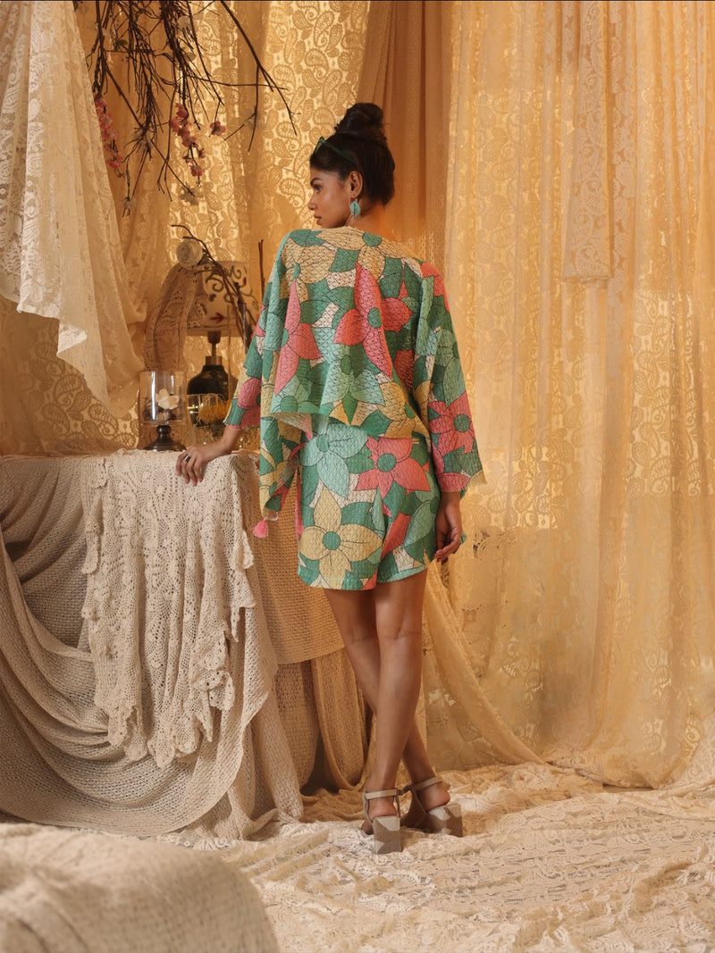 Big Floral Cotton Net Kaftan Top cotton by Kritika Murarka in multi color for women Worldwide