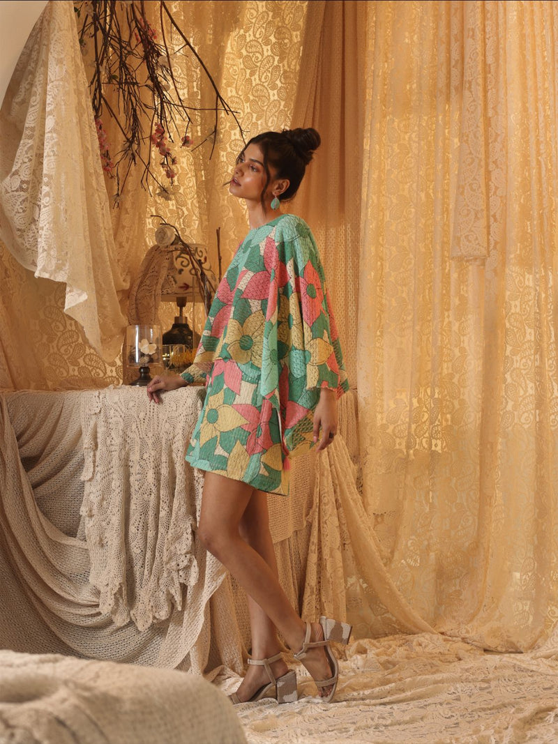 Big Floral Cotton Net Kaftan Top cotton by Kritika Murarka in multi color for women Worldwide