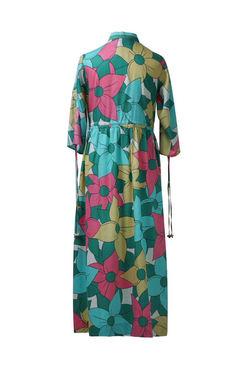 Big Floral Allover Drawstring Dress cotton by Kritika Murarka in multi color for women Worldwide
