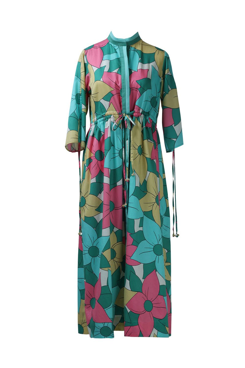 Big Floral Allover Drawstring Dress cotton by Kritika Murarka in multi color for women Worldwide