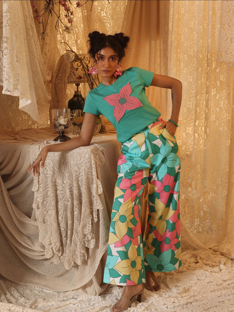 Big Floral Trouser cotton by Kritika Murarka in multi color for women Worldwide