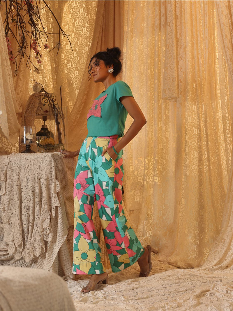 Big Floral Trouser cotton by Kritika Murarka in multi color for women Worldwide