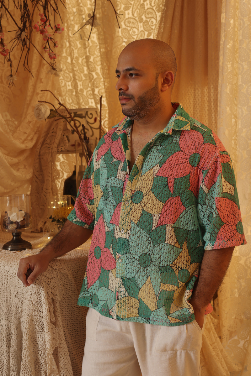 Big Floral Cotton Net Men'S Shirt cotton by Kritika Murarka in multi color for men Worldwide