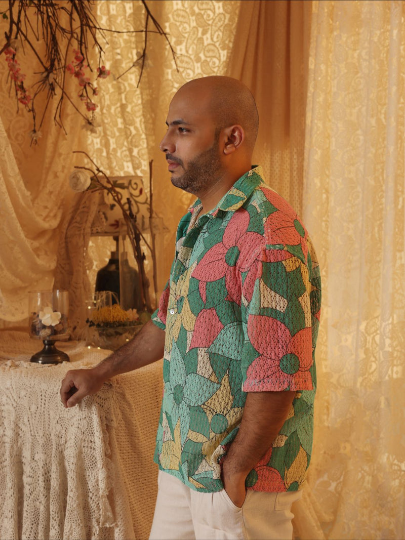 Big Floral Cotton Net Men'S Shirt cotton by Kritika Murarka in multi color for men Worldwide