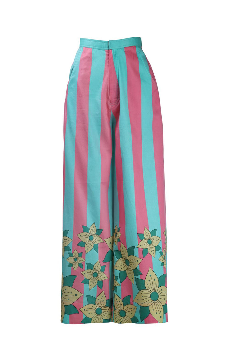 Pink Blue Stripe Trouser cotton by Kritika Murarka in blue color for women Worldwide