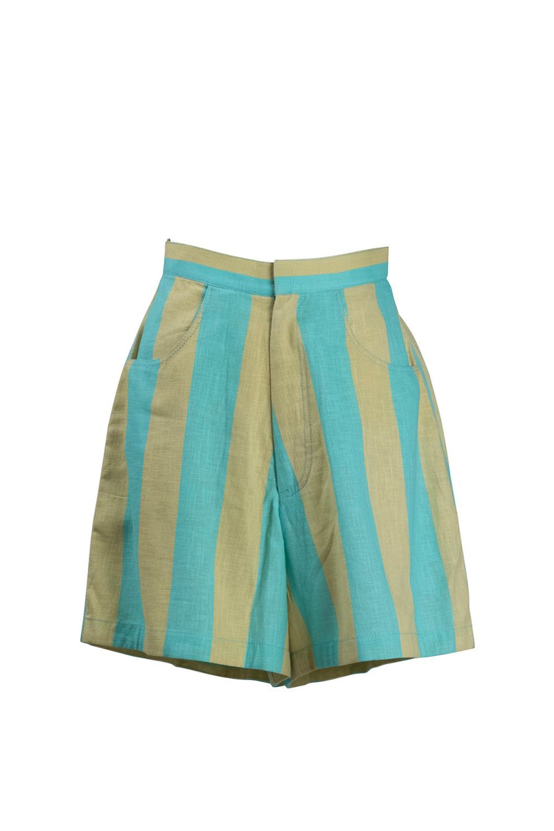 Yellow Blue Stripe Shorts by Kritika Murarka in blue color for women Worldwide