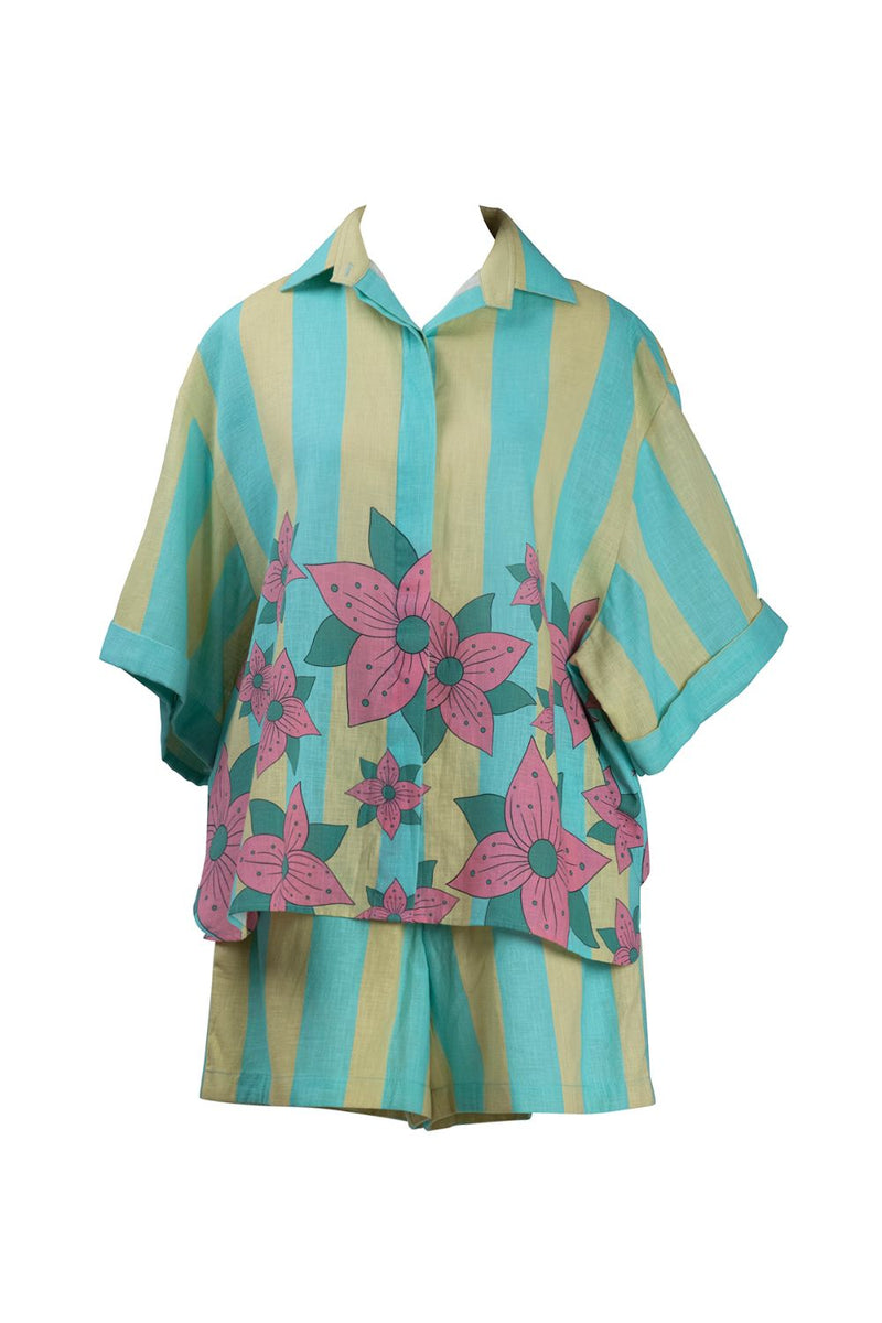 Yellow Blue Stripe Shorts by Kritika Murarka in blue color for women Worldwide