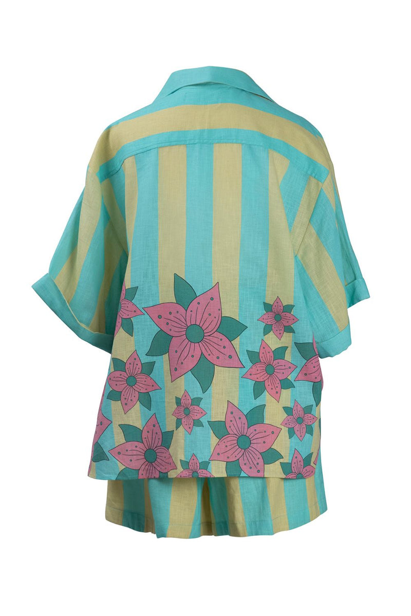 Yellow Blue Stripe Shorts by Kritika Murarka in blue color for women Worldwide