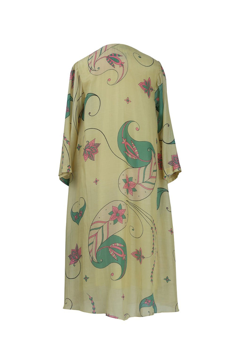 Yellow Paisley Tunic Dress silk by Kritika Murarka in yellow color for women Worldwide