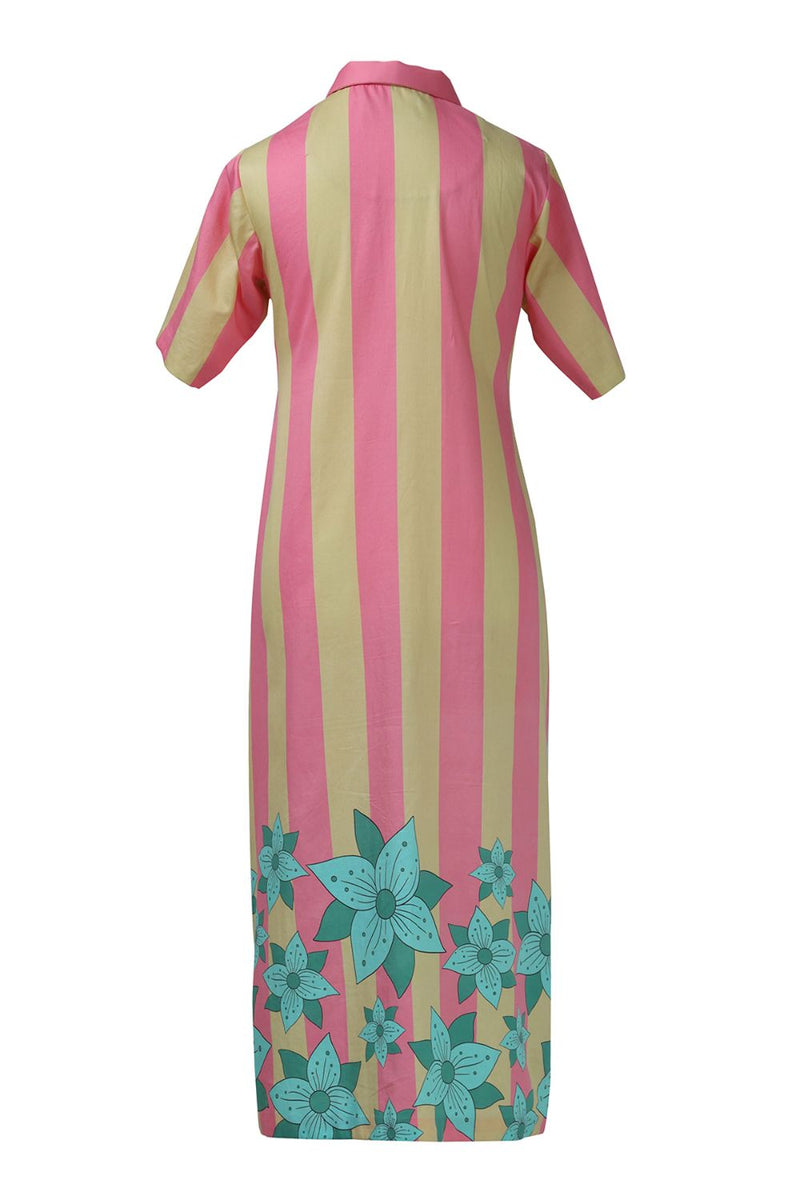 Yellow Pink Stripe Zipper Dress cotton by Kritika Murarka in pink color for women Worldwide