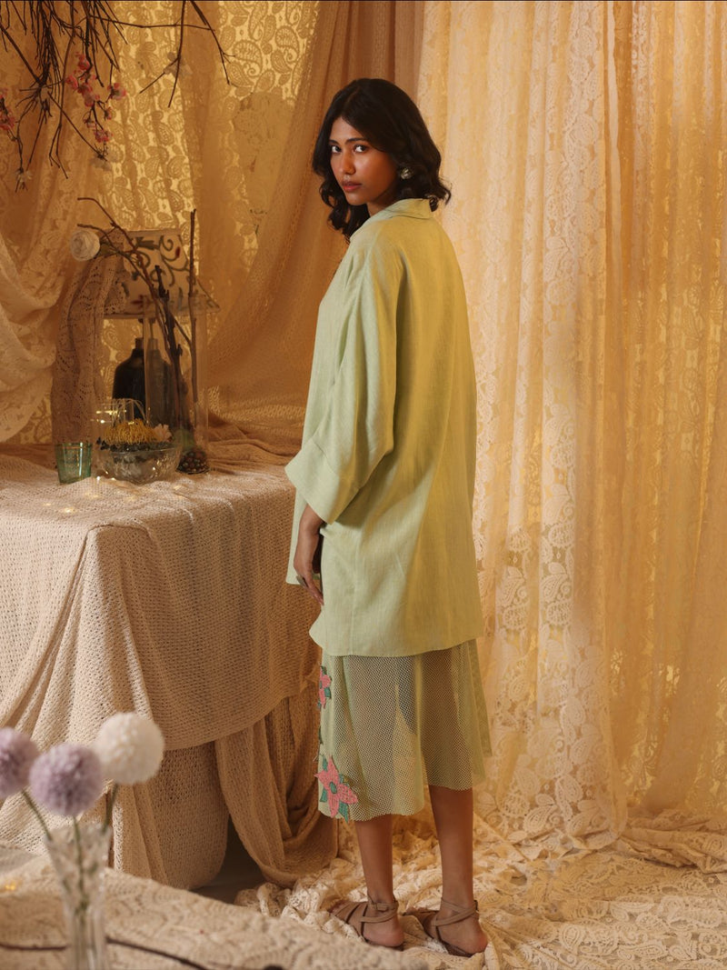 Mint Green Floral Applique Skirt cotton by Kritika Murarka in mint color for women Worldwide