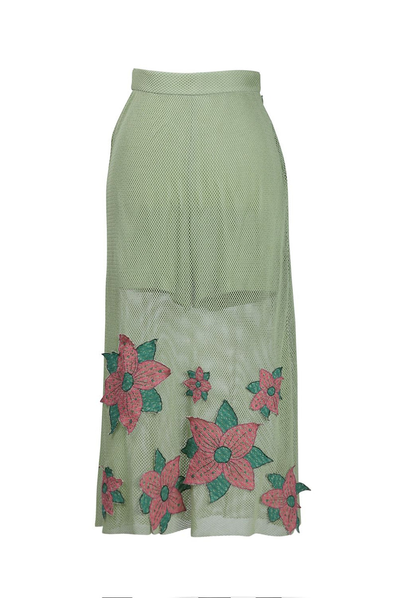 Mint Green Floral Applique Skirt cotton by Kritika Murarka in mint color for women Worldwide