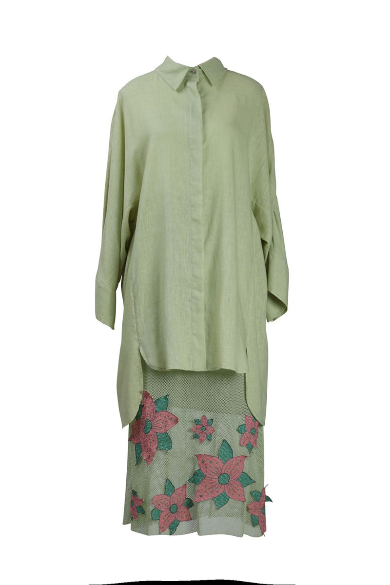 Mint Green Floral Applique Skirt cotton by Kritika Murarka in mint color for women Worldwide