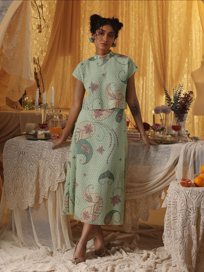 Mint Green Cotton Net Skirt Top Set cotton by Kritika Murarka in mint color for women Worldwide