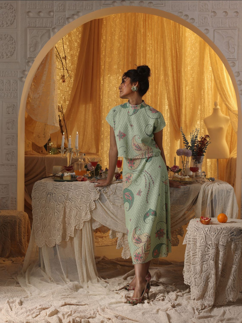 Mint Green Cotton Net Skirt Top Set cotton by Kritika Murarka in mint color for women Worldwide