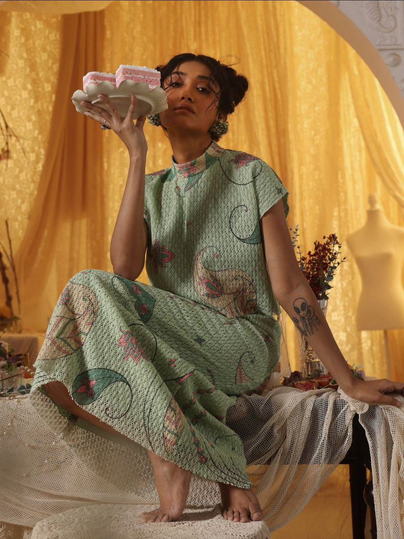 Mint Green Cotton Net Skirt Top Set cotton by Kritika Murarka in mint color for women Worldwide