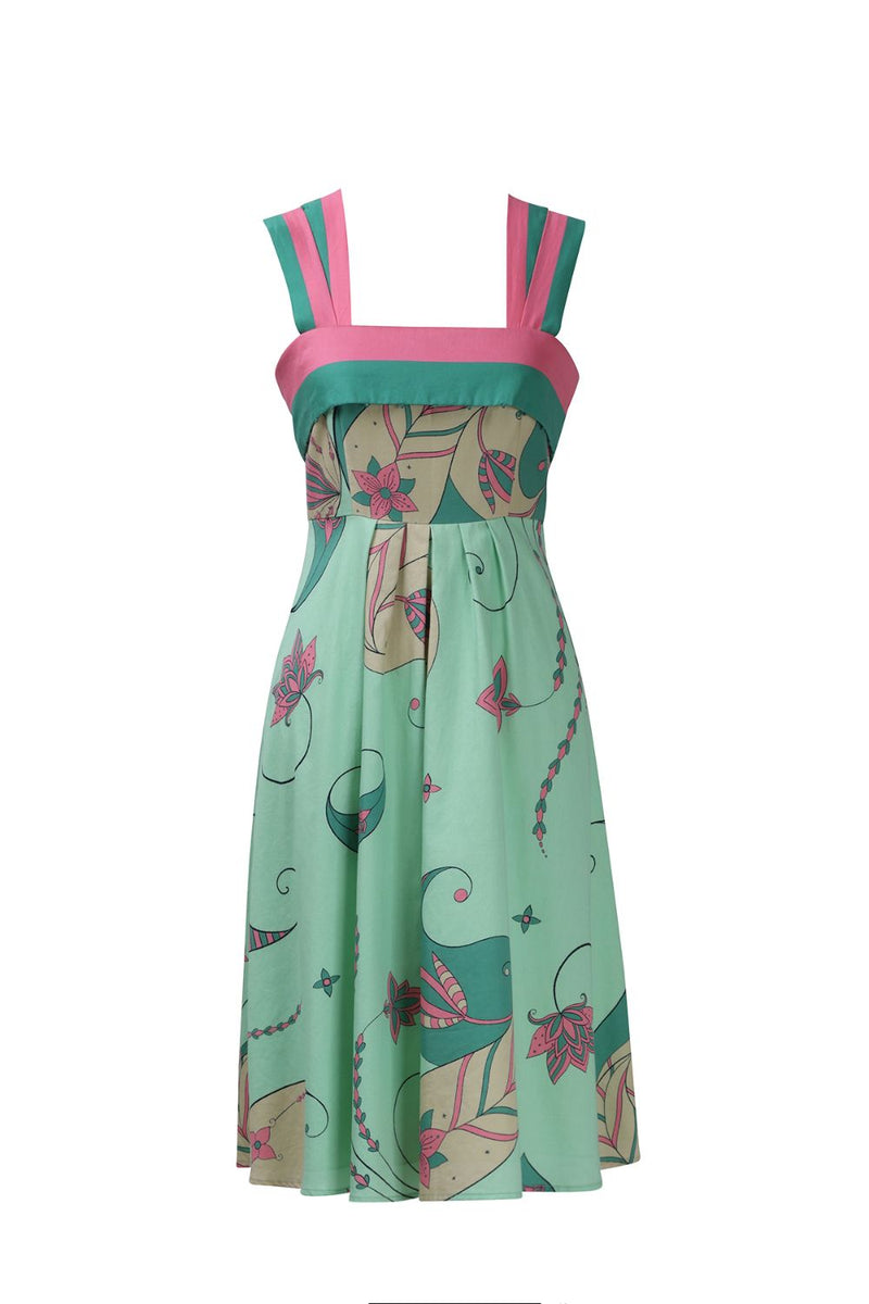 Mint Paisley Short Dress With Back Tie-Up cotton by Kritika Murarka in mint color for women Worldwide