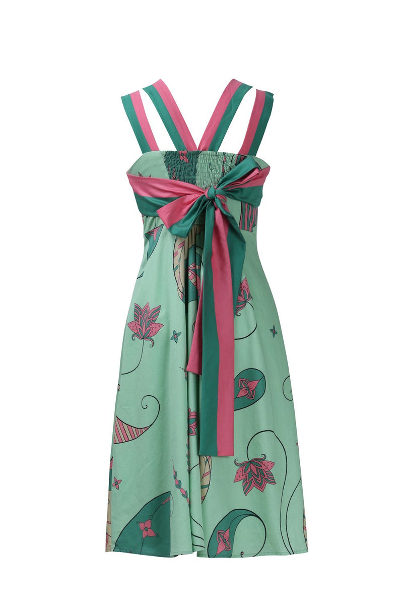 Mint Paisley Short Dress With Back Tie-Up cotton by Kritika Murarka in mint color for women Worldwide