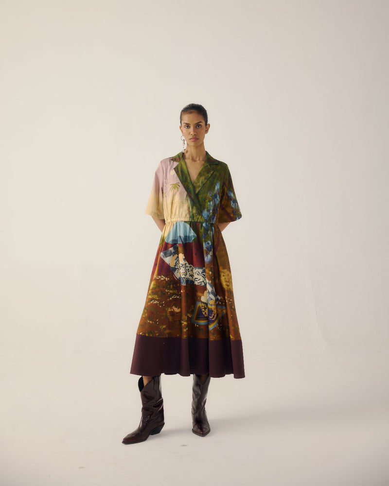 PRINT BLOCKED DRESS-Lakeside satin by CORD for women Worldwide