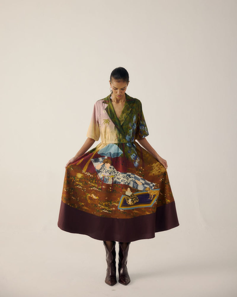 PRINT BLOCKED DRESS-Lakeside satin by CORD for women Worldwide