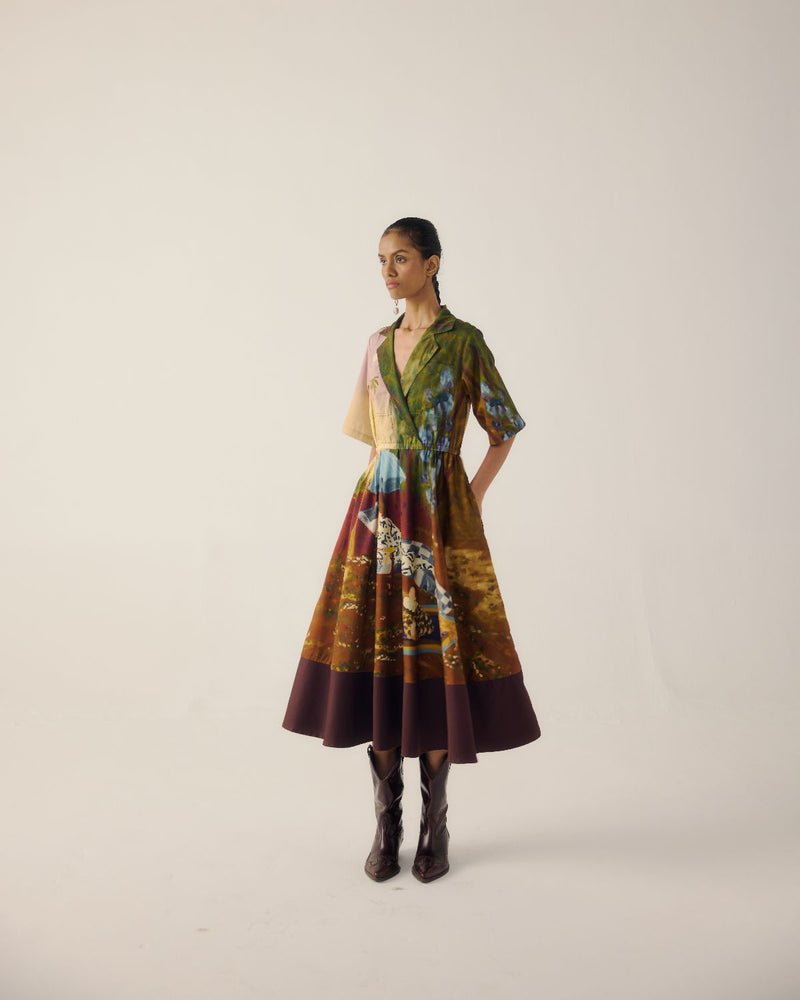 PRINT BLOCKED DRESS-Lakeside satin by CORD for women Worldwide