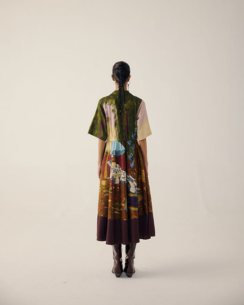 PRINT BLOCKED DRESS-Lakeside satin by CORD for women Worldwide