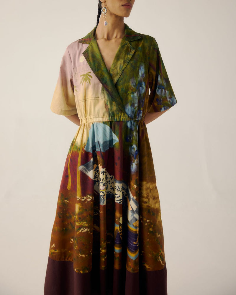 PRINT BLOCKED DRESS-Lakeside satin by CORD for women Worldwide