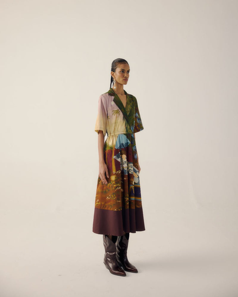 PRINT BLOCKED DRESS-Lakeside satin by CORD for women Worldwide