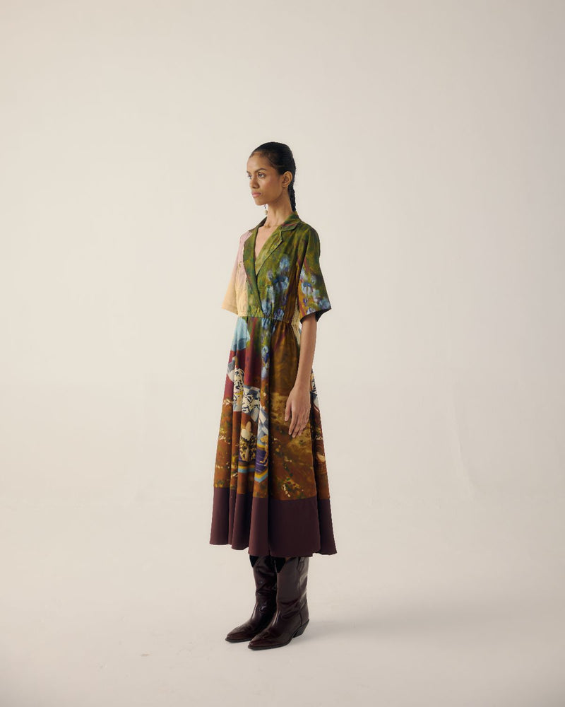 PRINT BLOCKED DRESS-Lakeside satin by CORD for women Worldwide