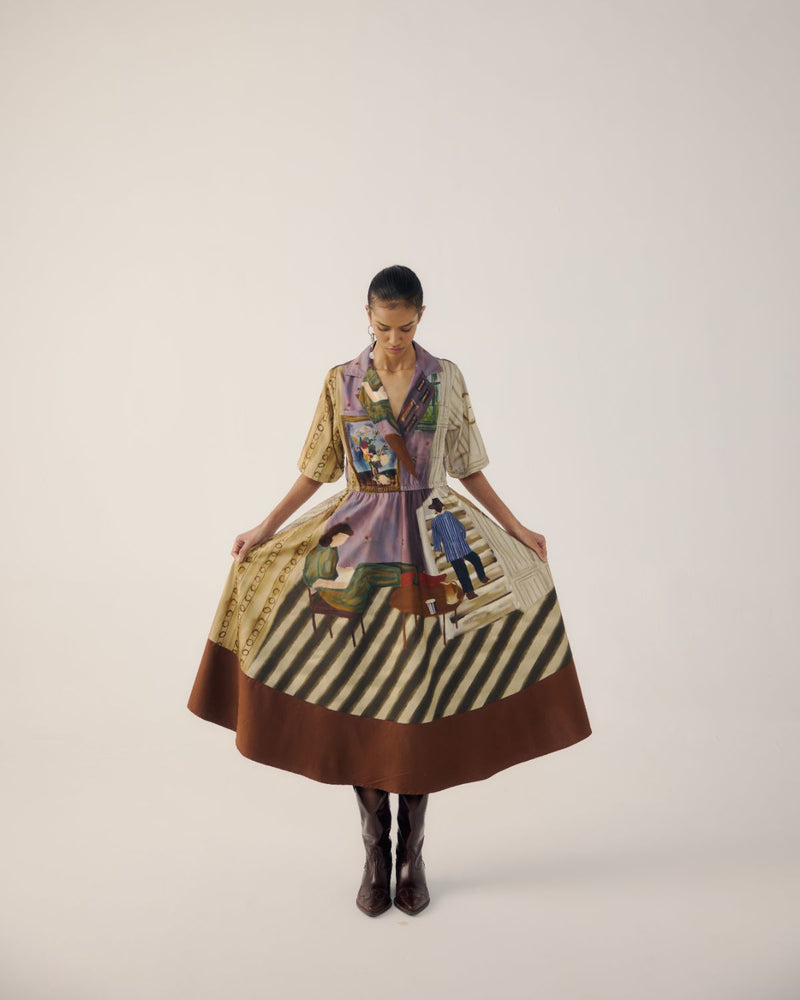PRINT BLOCKED DRESS-Living Room satin by CORD for women Worldwide