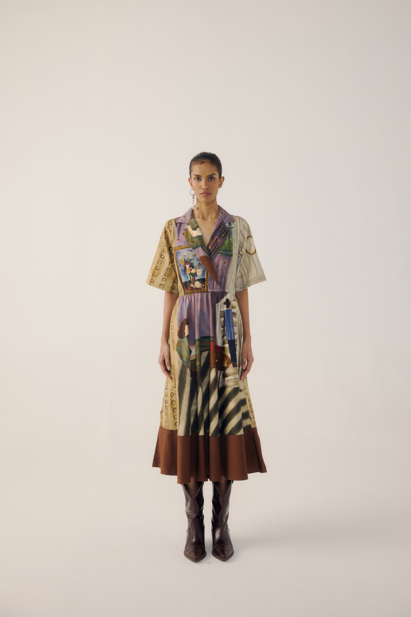 PRINT BLOCKED DRESS-Living Room satin by CORD for women Worldwide
