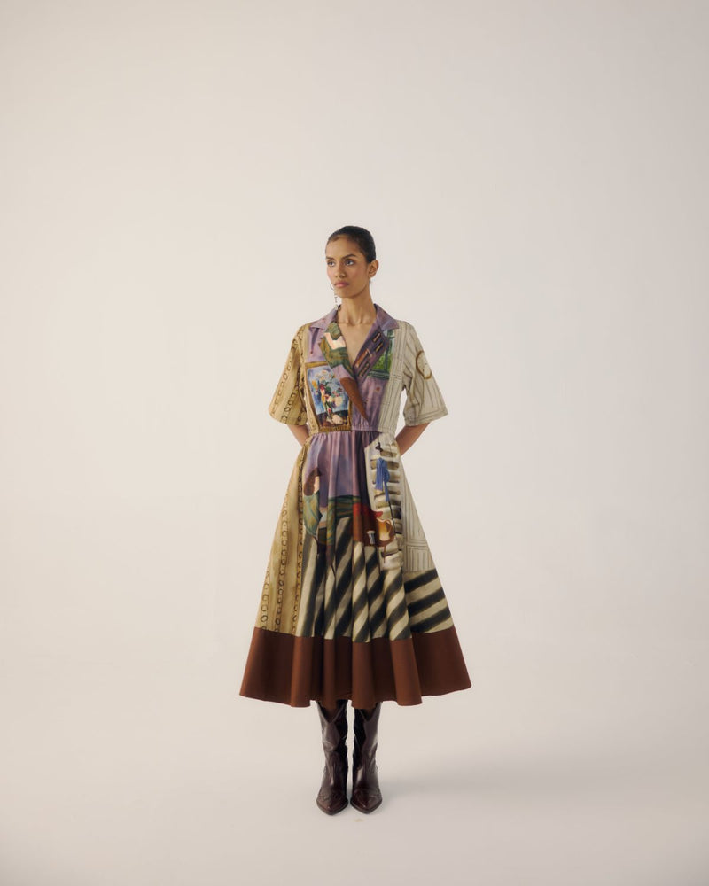 PRINT BLOCKED DRESS-Living Room satin by CORD for women Worldwide