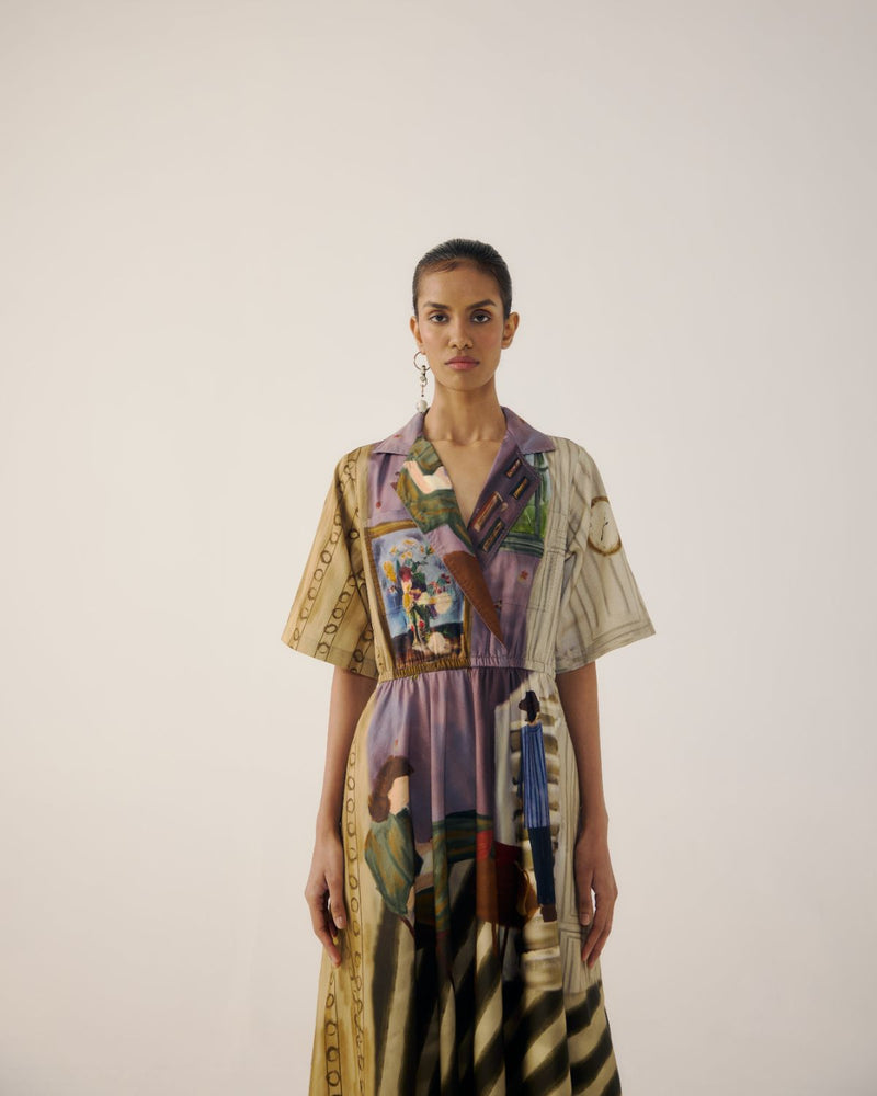 PRINT BLOCKED DRESS-Living Room satin by CORD for women Worldwide