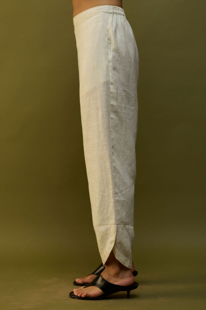 Ikis Overlapping Hem Linen Pants - Off White by Manan for Worldwide