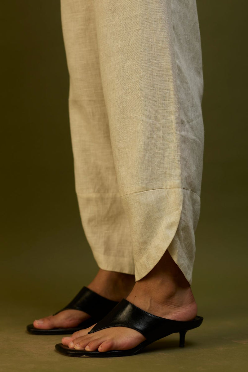 Ikis Overlapping Hem Linen Pants - Off White by Manan for Worldwide
