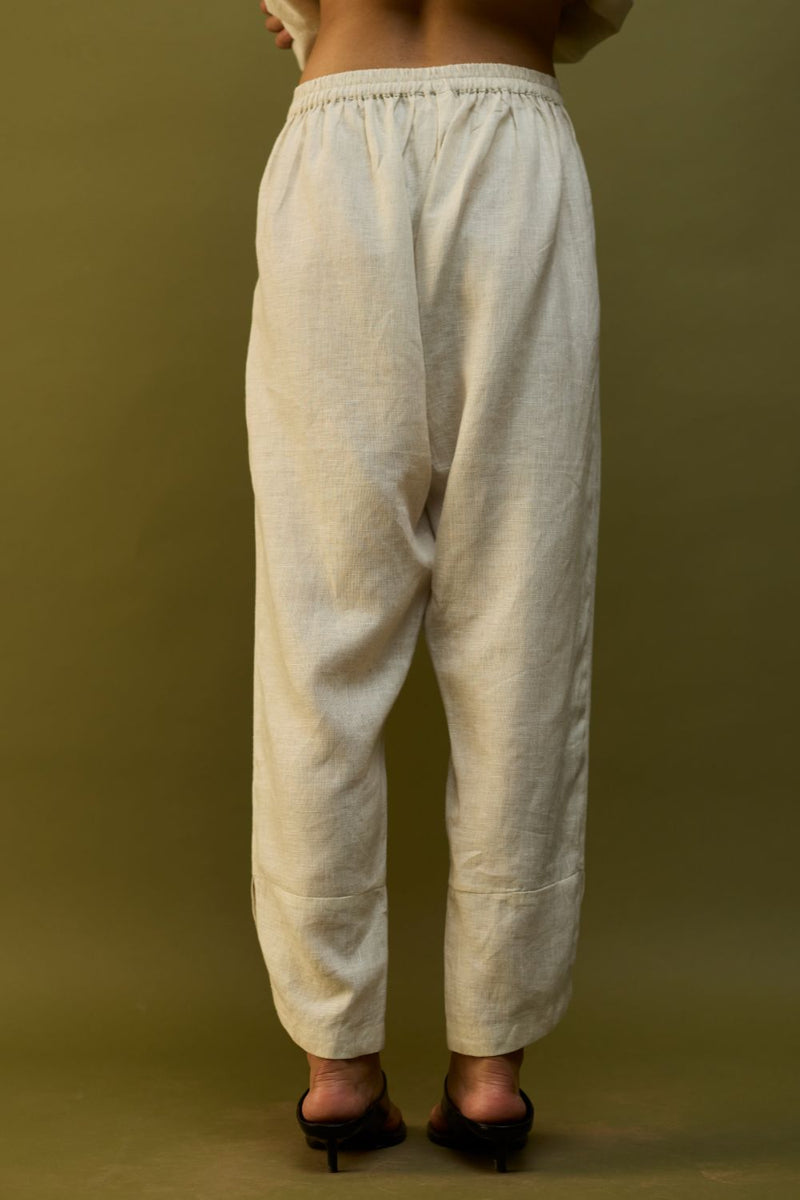 Ikis Overlapping Hem Linen Pants - Off White by Manan for Worldwide